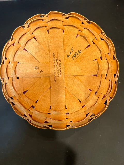 1996 Longaberger Button Basket with Red Fabric Liner & Plastic Protector