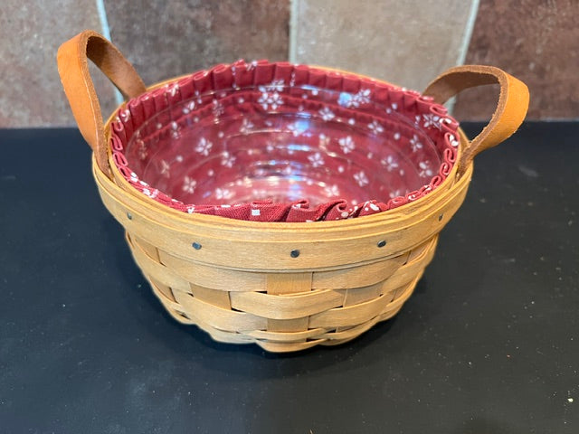 1996 Longaberger Button Basket with Red Fabric Liner & Plastic Protector