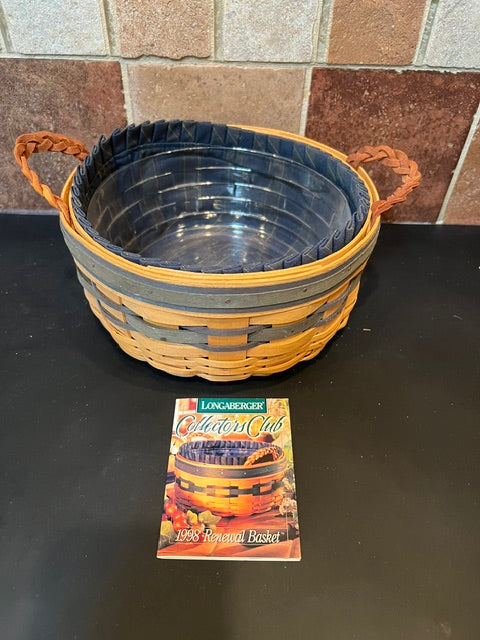 Longaberger 1998 Collectors Club Renewal Basket with Braided Handles, Liners & Paperwork