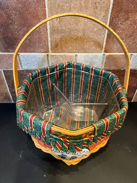 Longaberger 1997 Christmas Collection 6-Sided Basket with Liner, Protector & Ceramic Tie-On