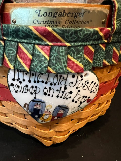 Longaberger 1997 Christmas Collection 6-Sided Basket with Liner, Protector & Ceramic Tie-On