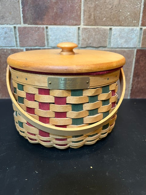 Longaberger 2003 Christmas Collection Caroling Basket with Lid, Liners & Plaque