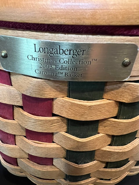 Longaberger 2003 Christmas Collection Caroling Basket with Lid, Liners & Plaque