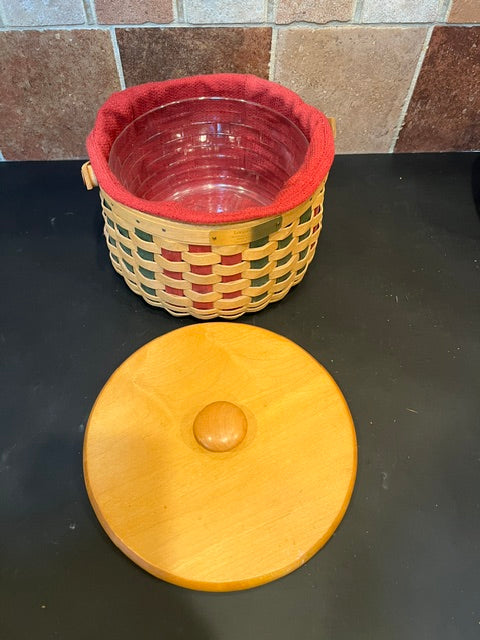 Longaberger 2003 Christmas Collection Caroling Basket with Lid, Liners & Plaque