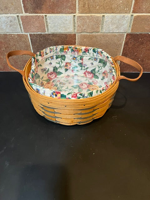 Longaberger 1996 Darning Basket with Garden Splendor Fabric Liner & Plastic Protector