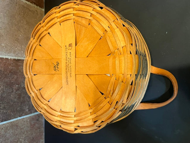 Longaberger 1996 Darning Basket with Garden Splendor Fabric Liner & Plastic Protector
