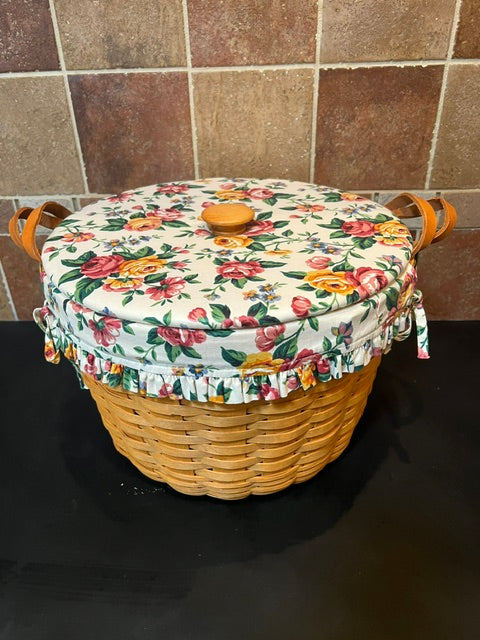 Longaberger 1996 Large Corn Basket with Garden Splendor Fabric Liner & Lid
