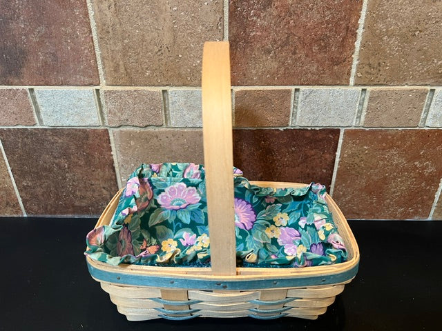 Longaberger 1993 Large Easter Basket with Floral Liner & Wooden Handle