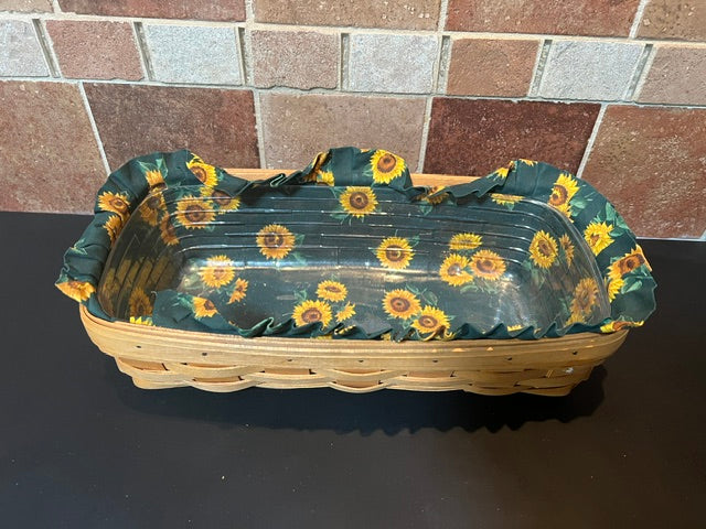 Longaberger 2000 Bread Basket with Sunflower Liner, Protector & Wooden Lid