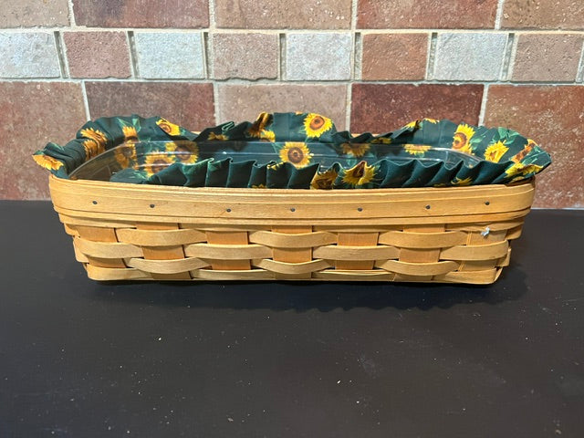 Longaberger 2000 Bread Basket with Sunflower Liner, Protector & Wooden Lid