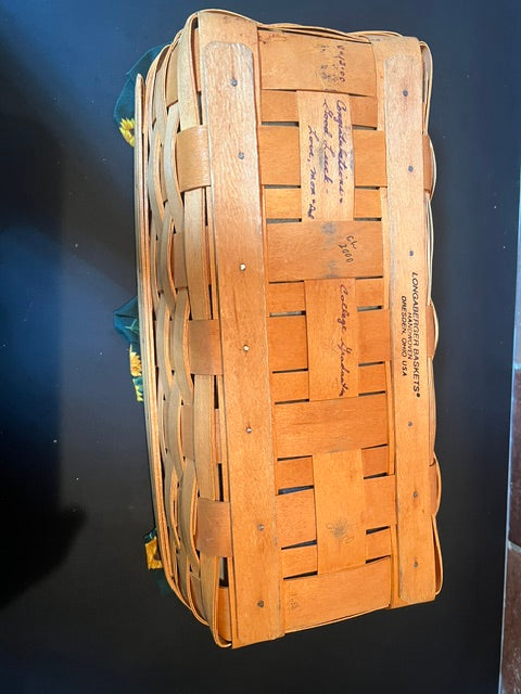 Longaberger 2000 Bread Basket with Sunflower Liner, Protector & Wooden Lid