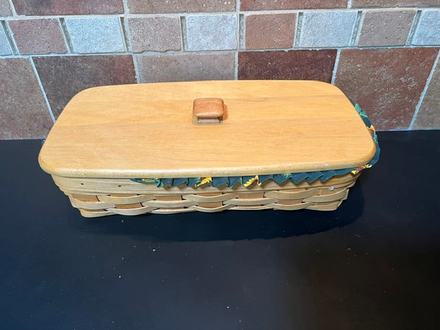 Longaberger 2000 Bread Basket with Sunflower Liner, Protector & Wooden Lid