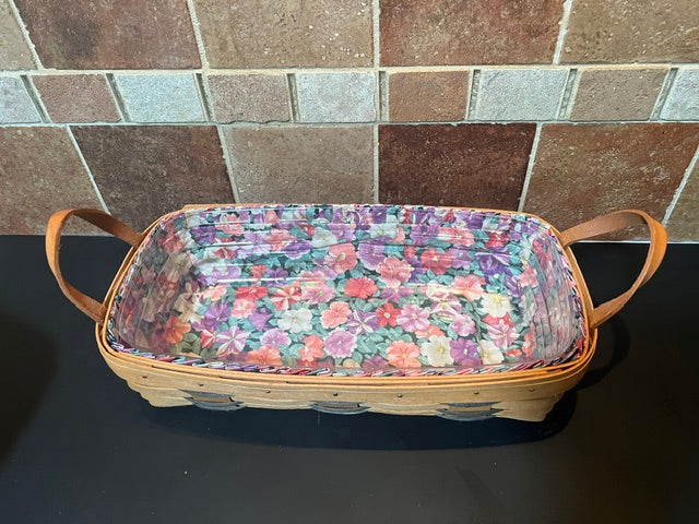 1995 Longaberger Premier Bread Basket with Wooden Lid, Fabric & Plastic Liners