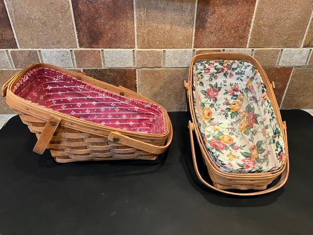 Longaberger Medium Vegetable Baskets - Set of 2 (1989, Signed) with Fabric & Plastic Liners