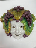 Vintage Italian Hand-Painted Ceramic Bacchus Grape Wall Mask (Florence, 1980s)