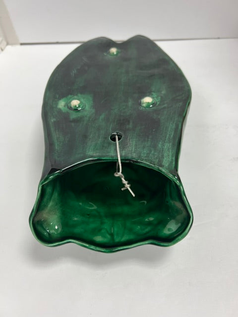 Handmade Green Ceramic Cicada Wall Pocket Planter - Oversized, Signed
