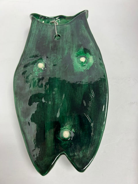 Handmade Green Ceramic Cicada Wall Pocket Planter - Oversized, Signed