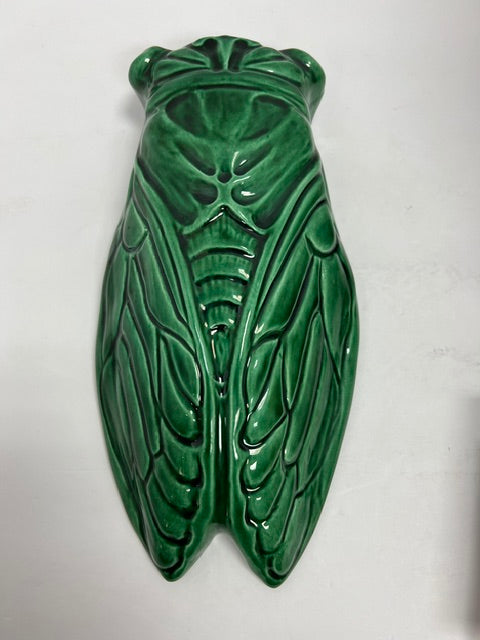 Handmade Green Ceramic Cicada Wall Pocket Planter - Oversized, Signed