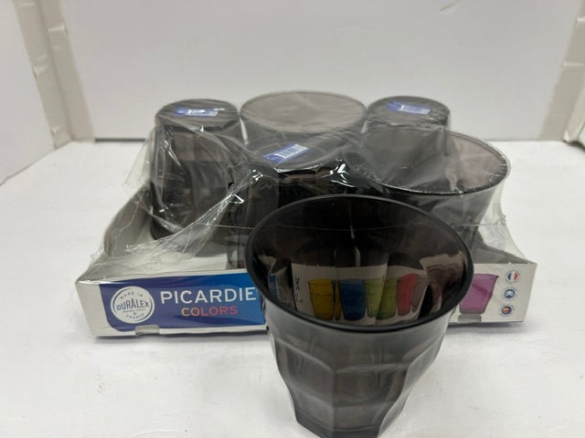 Duralex Picardie Colors Black Tumblers - Set of 6, New