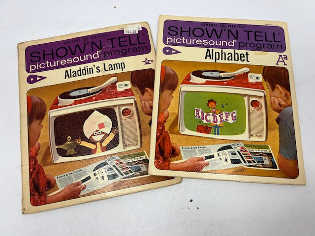 Vintage 1960s GE Show 'N Tell Picturesound Programs - Purple Collection, Set of 2 (Aladdin's Lamp & Alphabet)