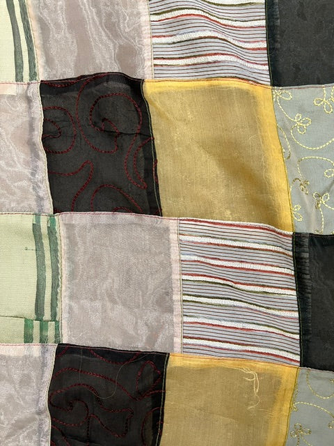 Vintage 1990s Indian Silk-Poly Patchwork Sheer Tapestry / Sari Cloth Table Runner - 43" x 256"