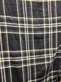 Vintage Wool Navy & Cream Plaid Fringed Blanket - 72" x 52"