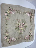 Vintage Linen Floral Ribbon Embroidered Pillow Case 17" x 17"