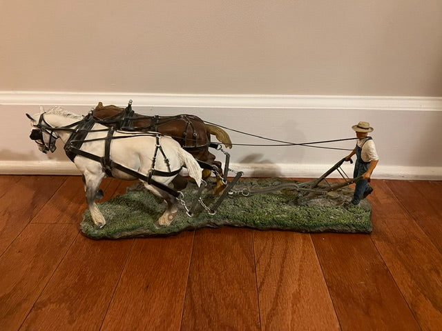 Danbury Mint "Turning the Soil" Farmer & Draft Horses Plowing Figurine