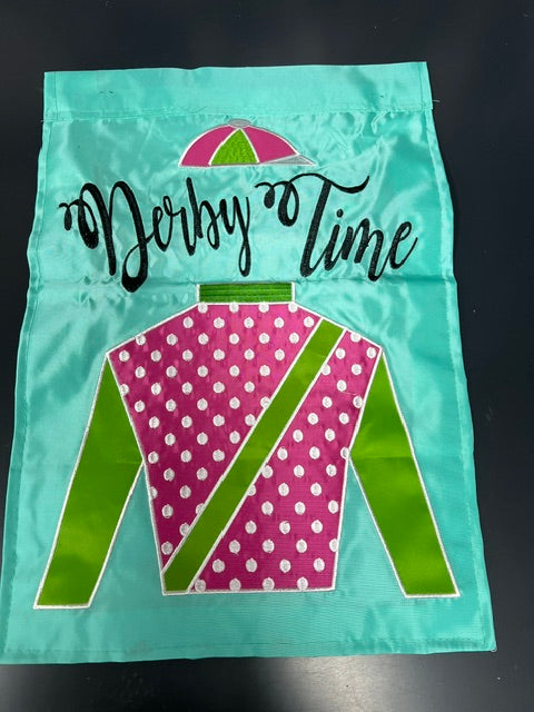 Vintage "Derby Time" Off to the Races Garden Flag - 13" x 18" Appliqued Nylon