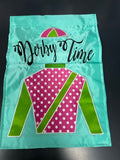 Vintage "Derby Time" Off to the Races Garden Flag - 13" x 18" Appliqued Nylon