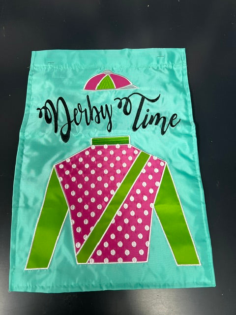 Vintage "Derby Time" Off to the Races Garden Flag - 13" x 18" Appliqued Nylon