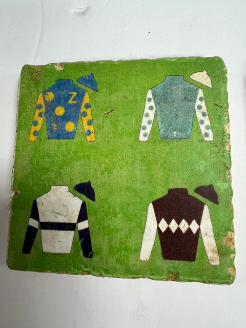 Ultimate Derby Party Set - 8 Studio Vertu Jockey Silks Stone Coasters, Caspari Napkins & Knife Spreader