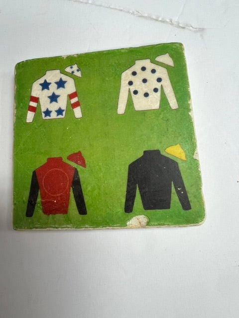 Ultimate Derby Party Set - 8 Studio Vertu Jockey Silks Stone Coasters, Caspari Napkins & Knife Spreader