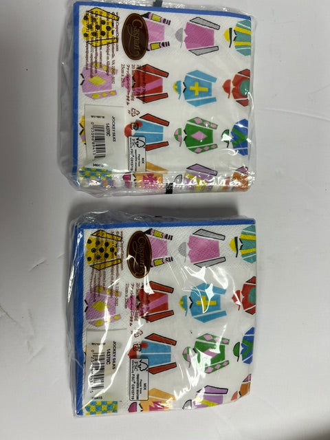 Ultimate Derby Party Set - 8 Studio Vertu Jockey Silks Stone Coasters, Caspari Napkins & Knife Spreader