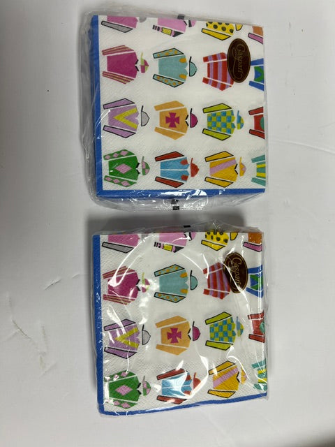 Ultimate Derby Party Set - 8 Studio Vertu Jockey Silks Stone Coasters, Caspari Napkins & Knife Spreader