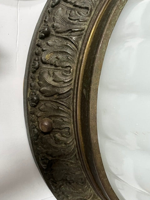 Rare 1920s Arts & Crafts Bronze Hanging Lamp with Inverted Milk Glass Dome Shade