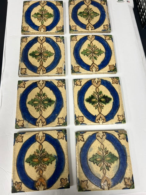 1930s American Encaustic Tiling Co. (AET) Matched Set of 8 Tiles + 1 Free — 6" x 6" Vintage