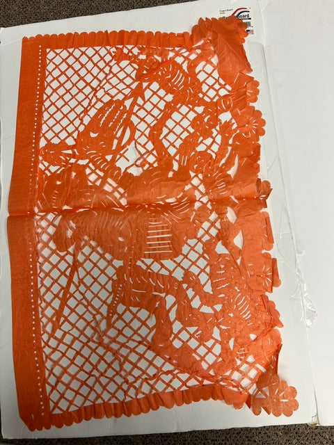 Vintage Mexican Papel Picado Day of the Dead Tissue Cutouts - Lilac & Orange (Set of 2)