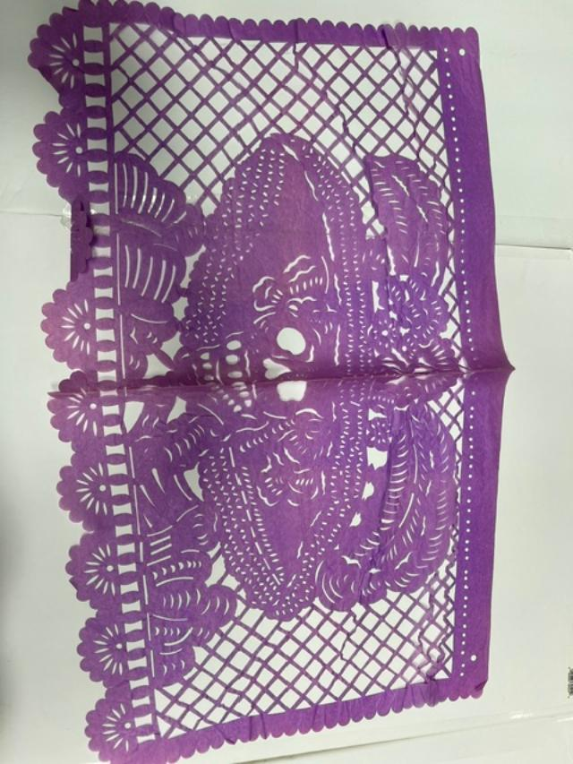 Vintage Mexican Papel Picado Day of the Dead Tissue Cutouts - Lilac & Orange (Set of 2)