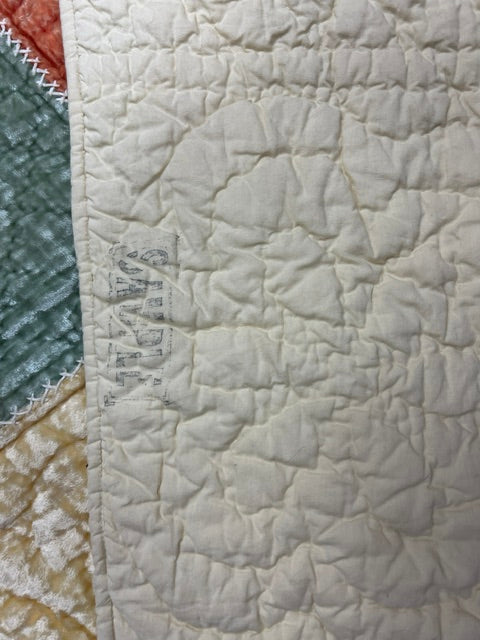 Vintage Handmade Indian Velvet Patchwork Quilt / Blanket 88" x 70.5"