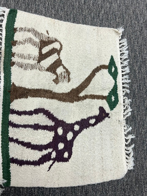 Vintage Hand-Woven Kenyan Tapestry Wall Hanging - Giraffe, Zebra & Acacia Tree (c. 2000)