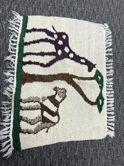 Vintage Hand-Woven Kenyan Tapestry Wall Hanging - Giraffe, Zebra & Acacia Tree (c. 2000)