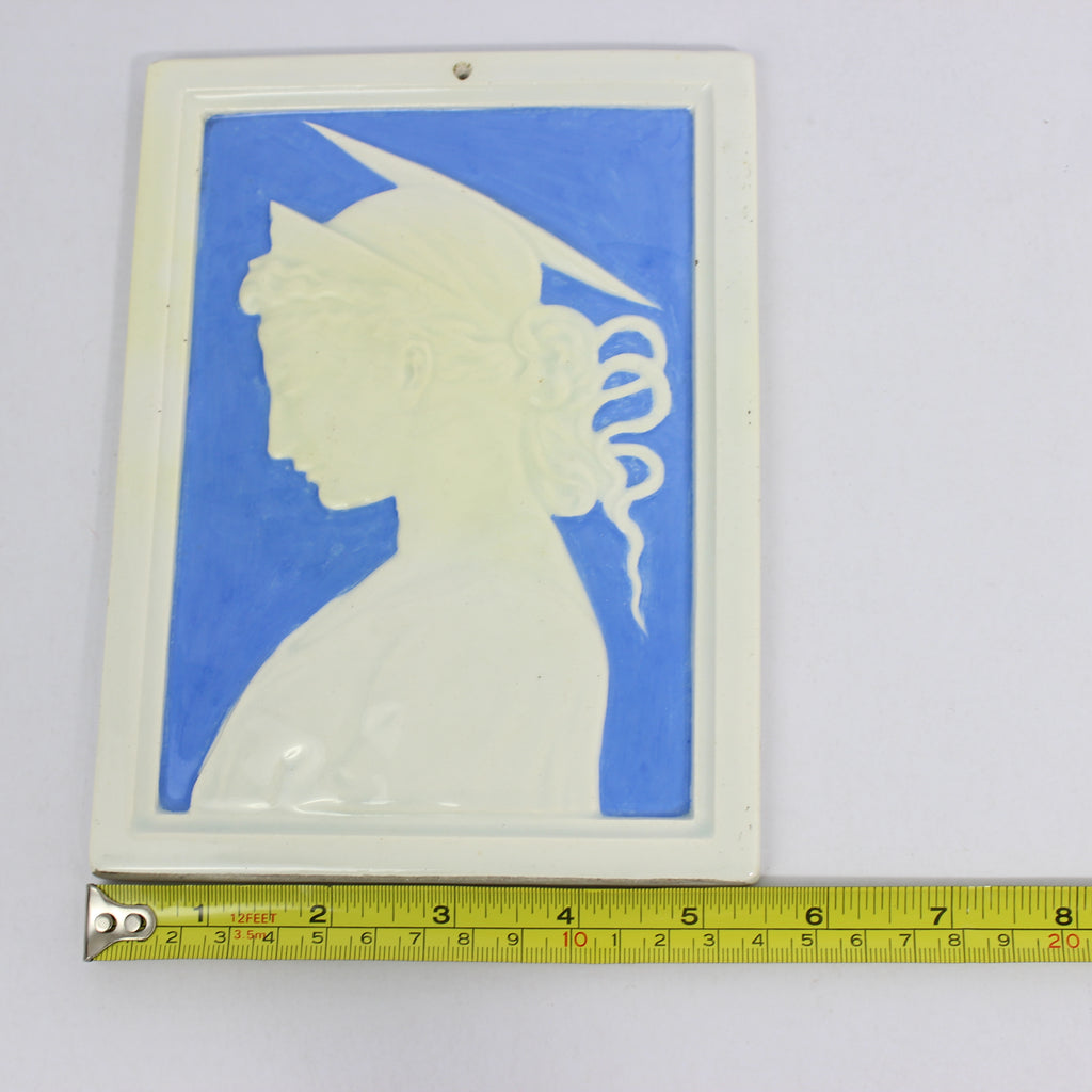 Blue Art Nouveau Tile Profile of Female St. Cecilia Singer (1936) - Image 5