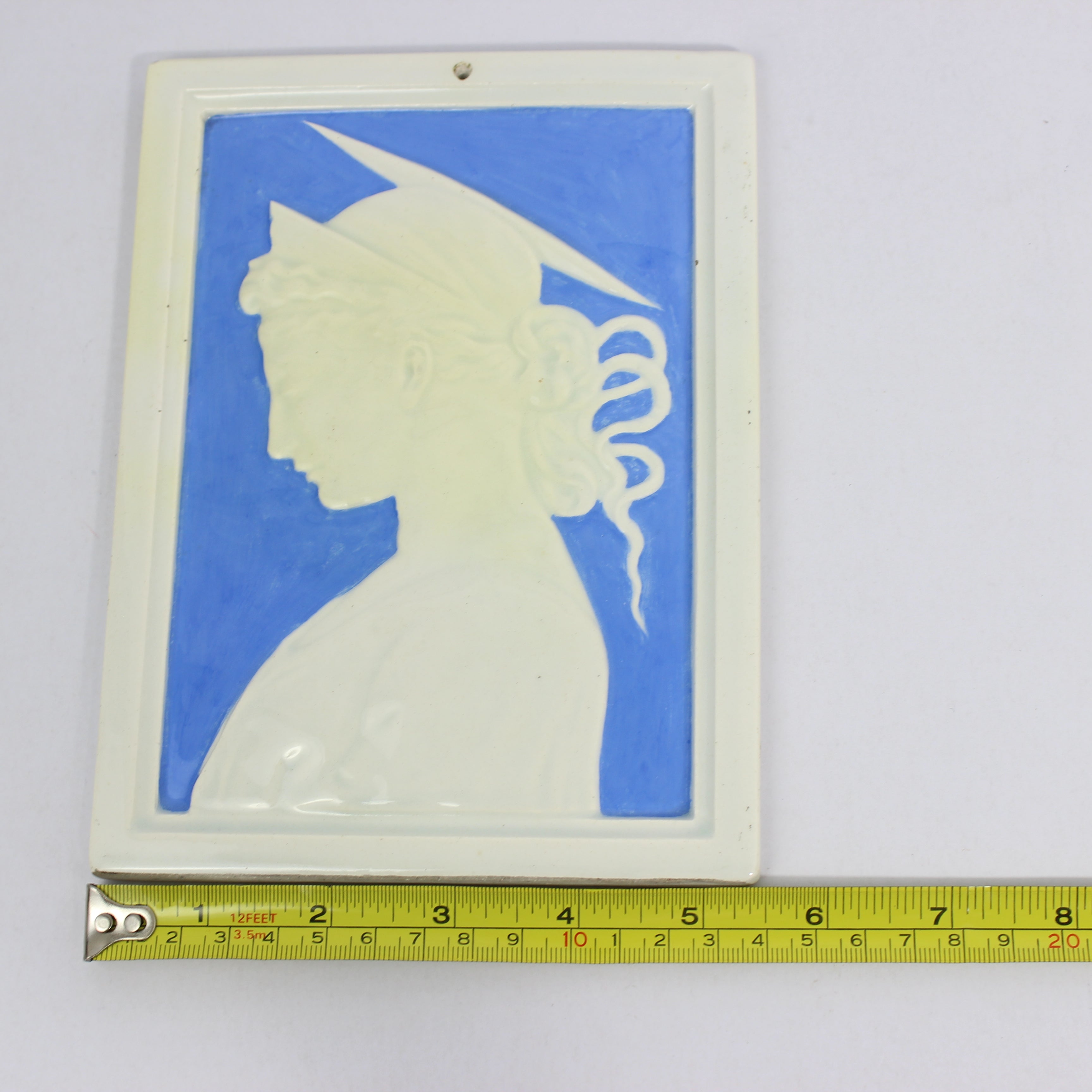 Blue Art Nouveau Tile Profile of Female St. Cecilia Singer (1936) - Image 5