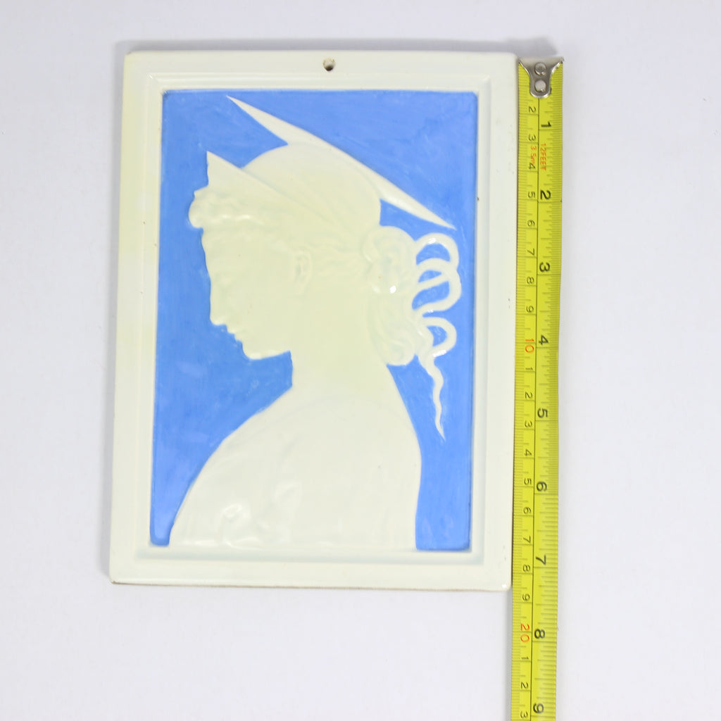 Blue Art Nouveau Tile Profile of Female St. Cecilia Singer (1936) - Image 6