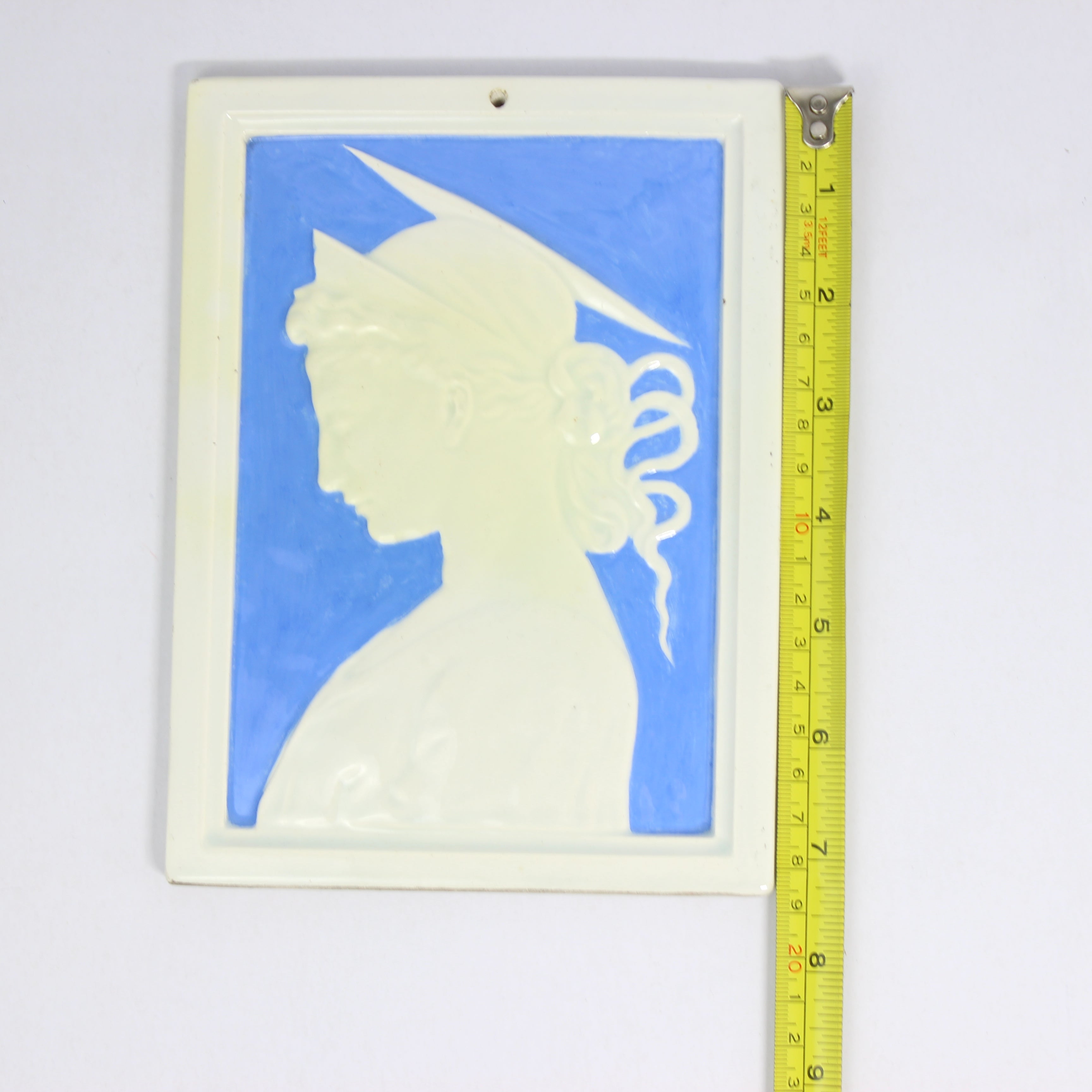 Blue Art Nouveau Tile Profile of Female St. Cecilia Singer (1936) - Image 6