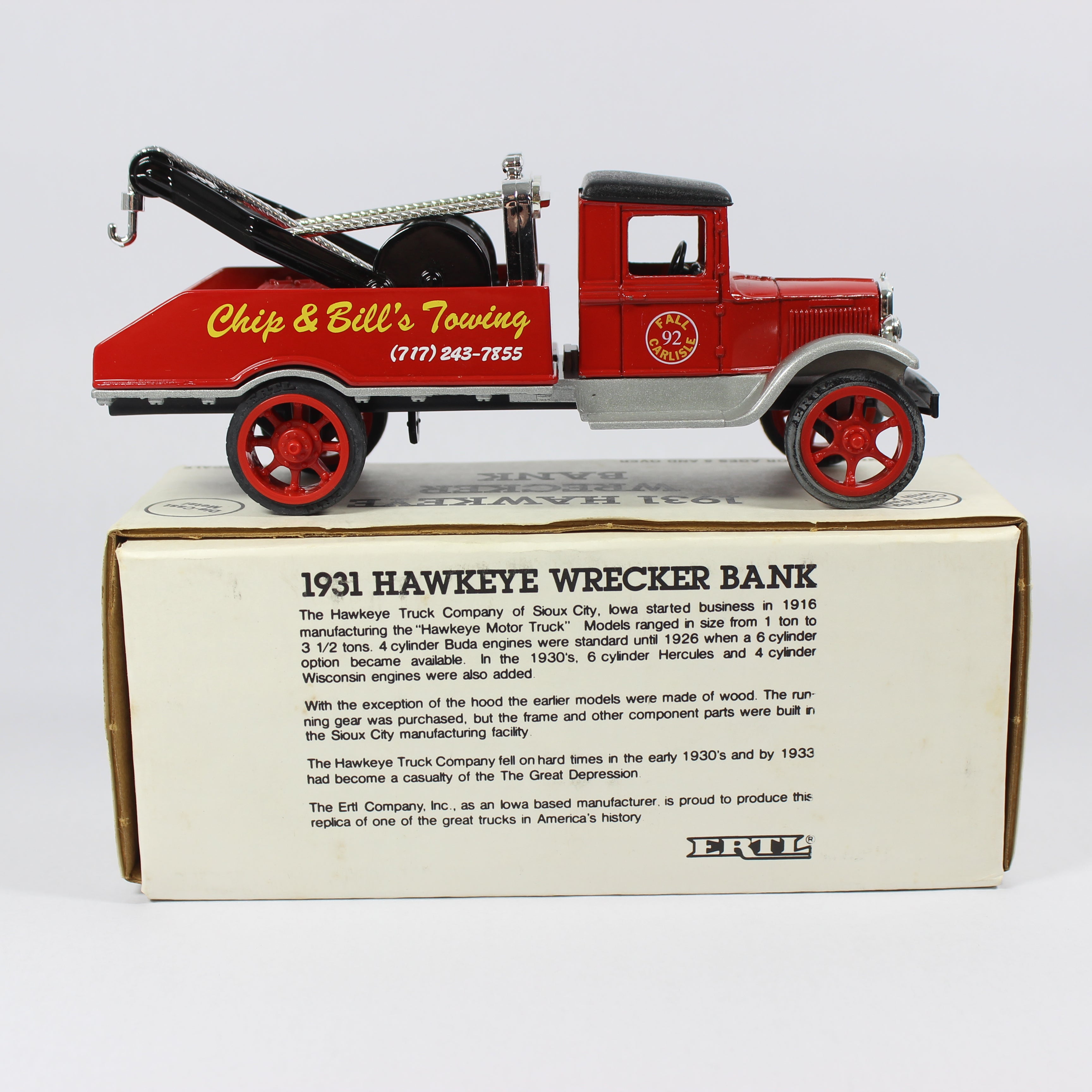 1931 Hawkeye Wrecker Bank - Chip & Bill's Towing (1991) - Image 3