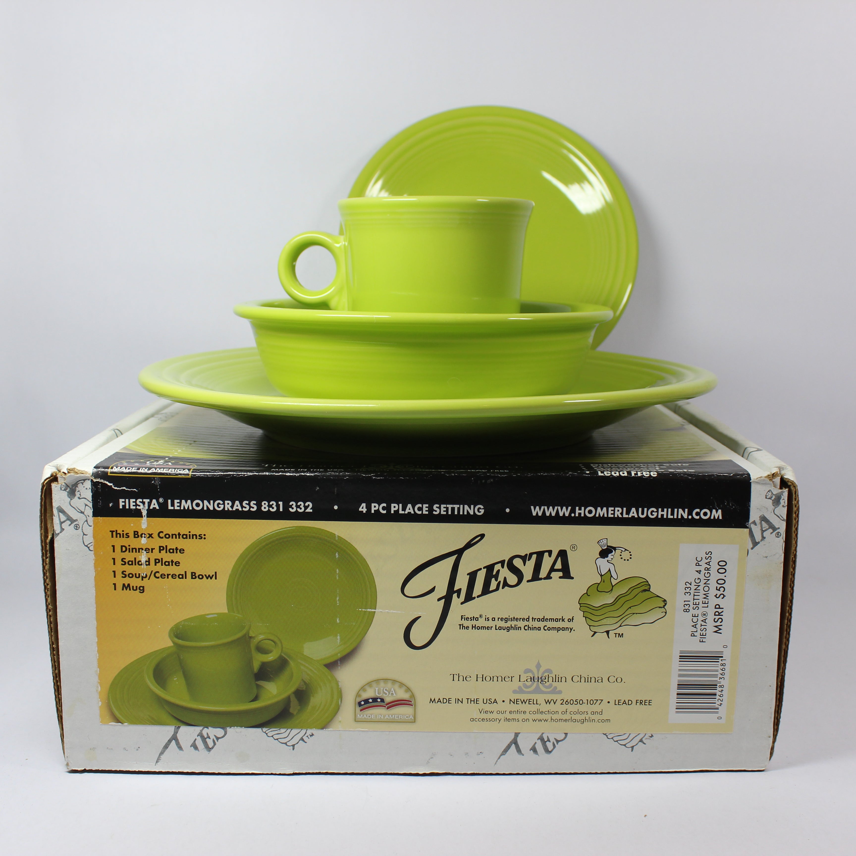 4 Piece Place Setting - Dinner Plate, Salad Plate, Soup Bowl, Mug  (Lemongrass) (2024, 2009)