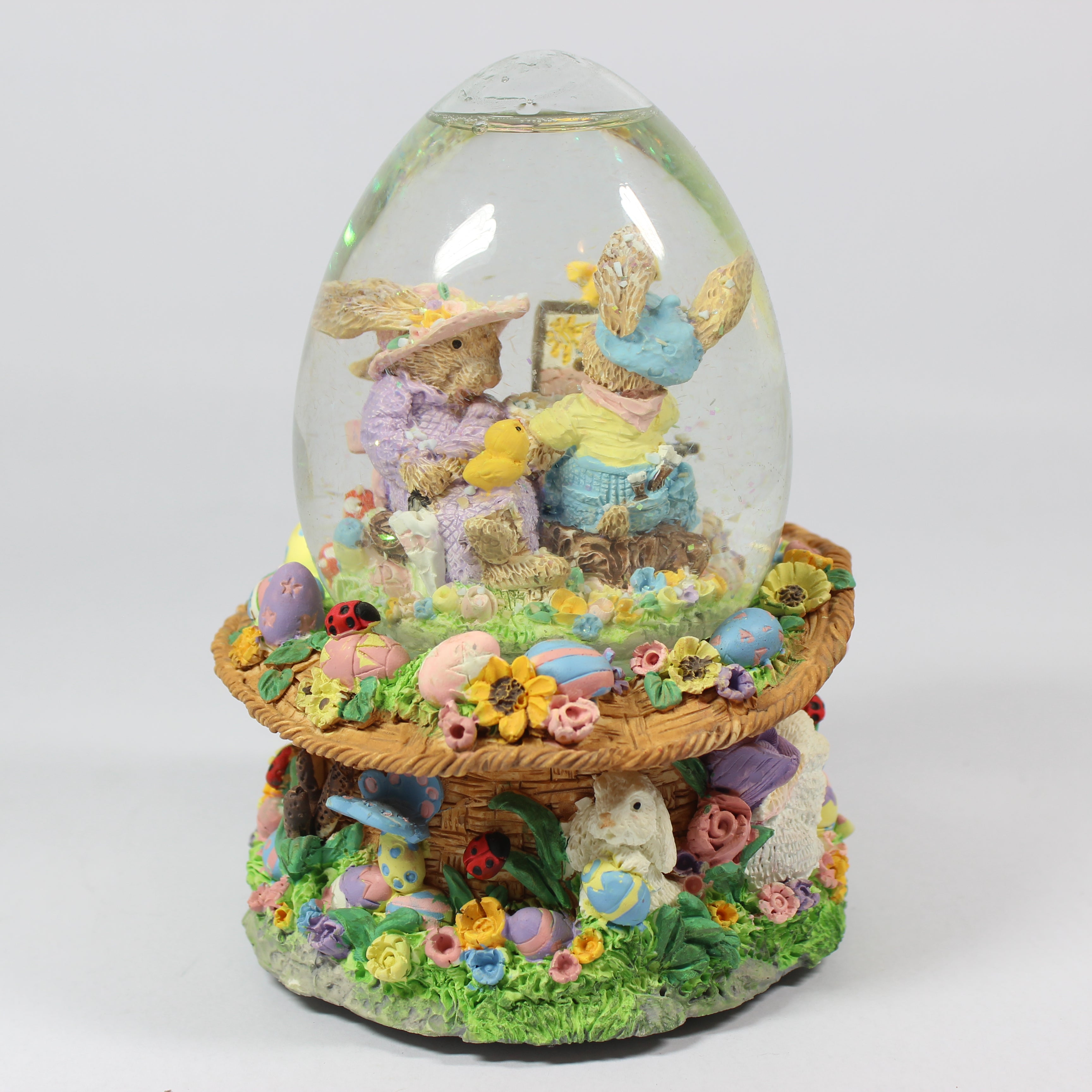 Spring Water Globe Easter Bunny - Egg Shaped Glass Dome (1990)