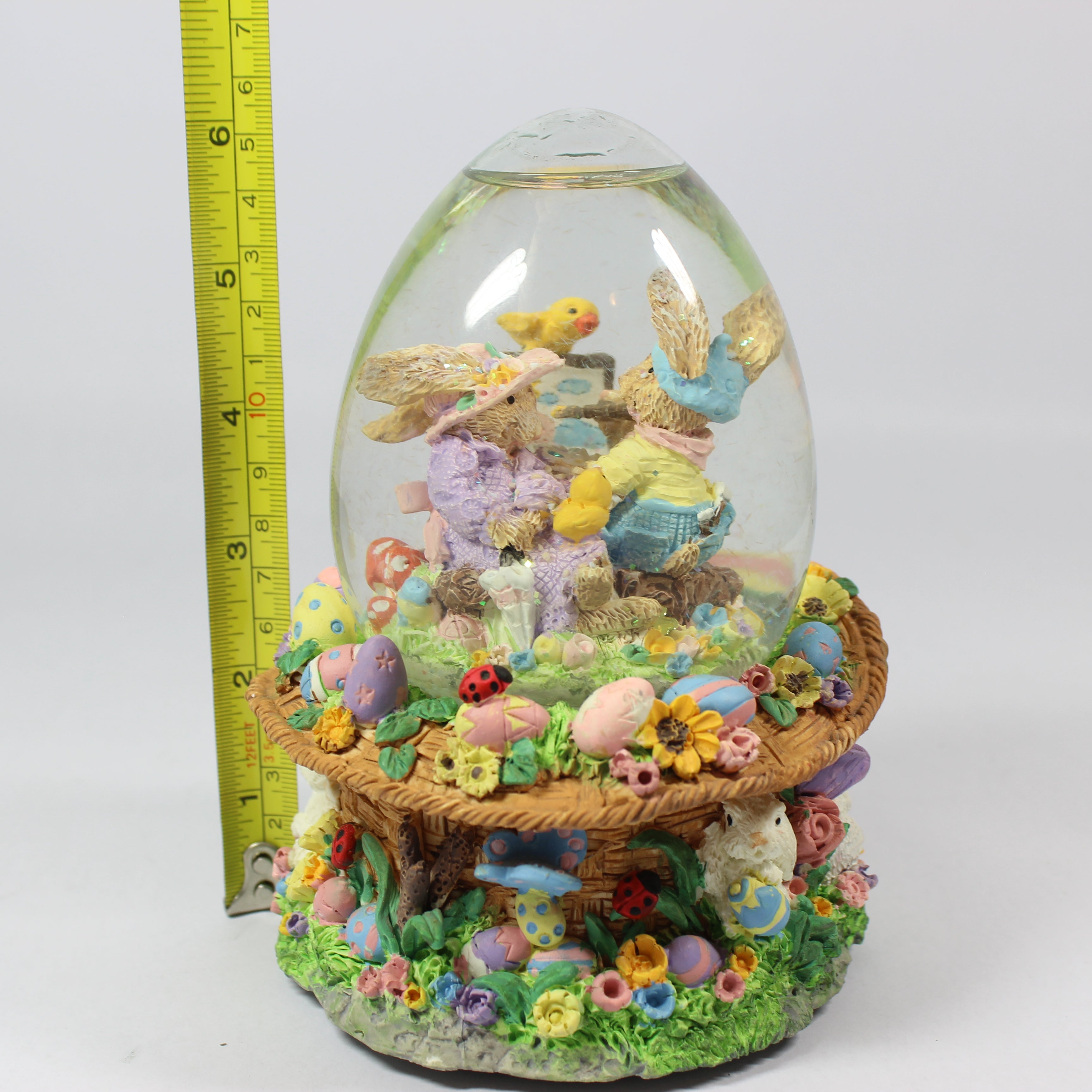 Spring Water Globe Easter Bunny - Egg Shaped Glass Dome (1990) - Image 7